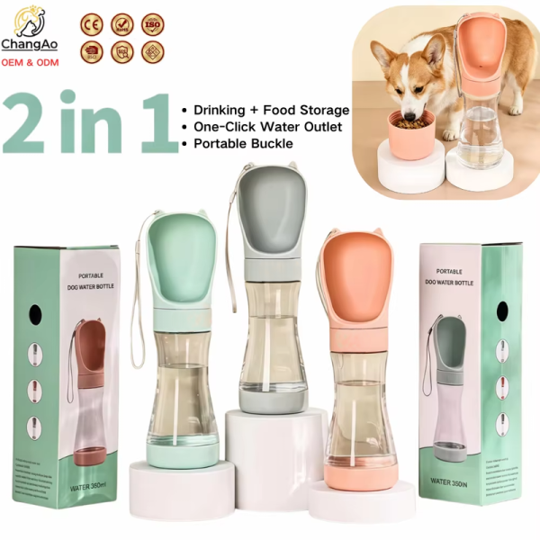 主图-1 Pet Accessories Eco-Friendly Portable Dog Water Bottle 2 in 1 Plastic Outdoor Travel Pet Drinking Cup Food Feeder for Small Dogs