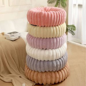 主图-1 Factory Hot Sale New Vertical Rabbit Plush Round Pet Bed Soft and Comfortable Donut Dog Bed Washable Cat Mat Warm Pet Mat