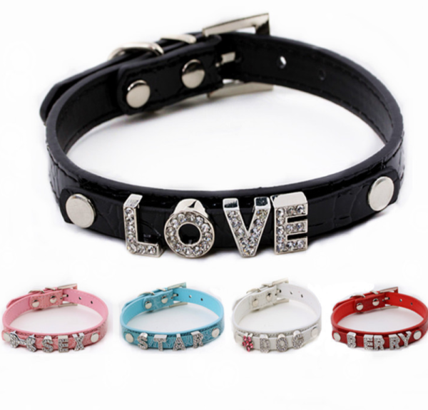 Diamond Letter PU Dog Collar Lace Decoration Simple Cute Style Training Pet Accessories Collars Features Nylon Animal