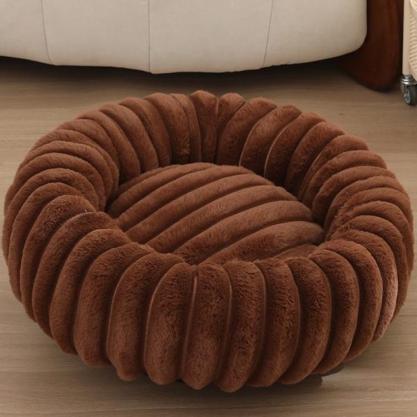 主图-2 Factory Hot Sale New Vertical Rabbit Plush Round Pet Bed Soft and Comfortable Donut Dog Bed Washable Cat Mat Warm Pet Mat