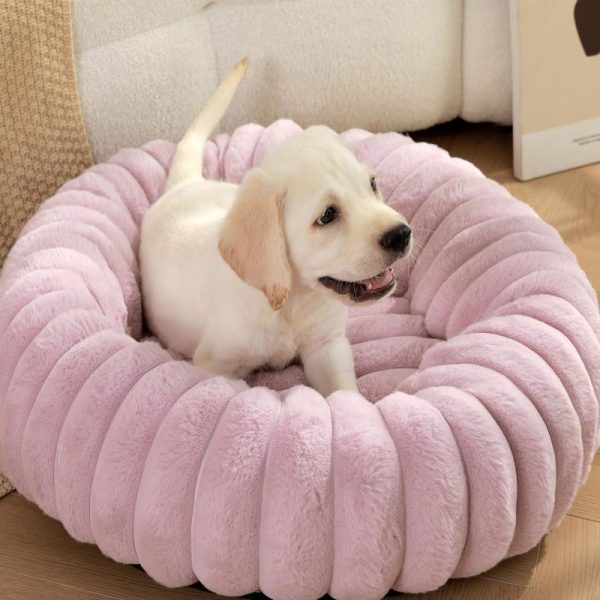 主图-3 Factory Hot Sale New Vertical Rabbit Plush Round Pet Bed Soft and Comfortable Donut Dog Bed Washable Cat Mat Warm Pet Mat