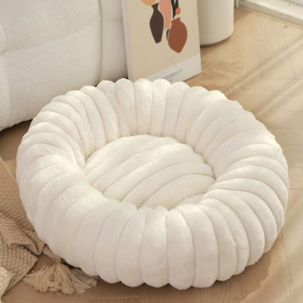 主图-4 Factory Hot Sale New Vertical Rabbit Plush Round Pet Bed Soft and Comfortable Donut Dog Bed Washable Cat Mat Warm Pet Mat