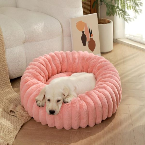 主图-5 Factory Hot Sale New Vertical Rabbit Plush Round Pet Bed Soft and Comfortable Donut Dog Bed Washable Cat Mat Warm Pet Mat