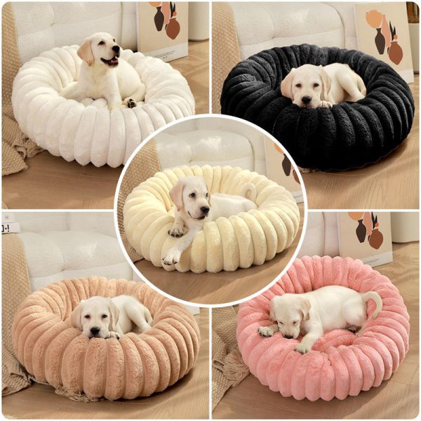 主图-6 Factory Hot Sale New Vertical Rabbit Plush Round Pet Bed Soft and Comfortable Donut Dog Bed Washable Cat Mat Warm Pet Mat